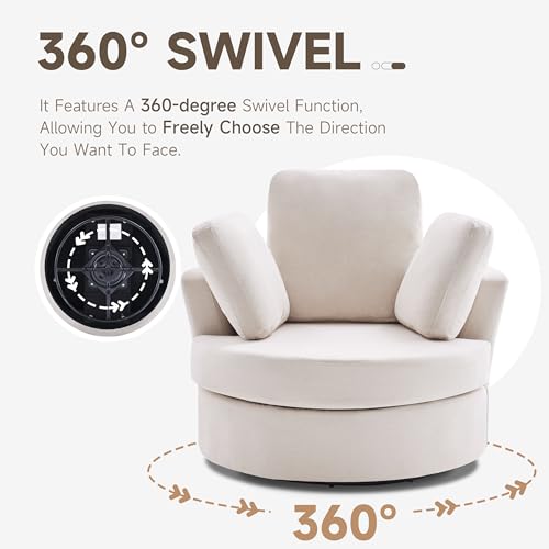 Beige Swivel Accent Barrel Chair with Ottoman D1140