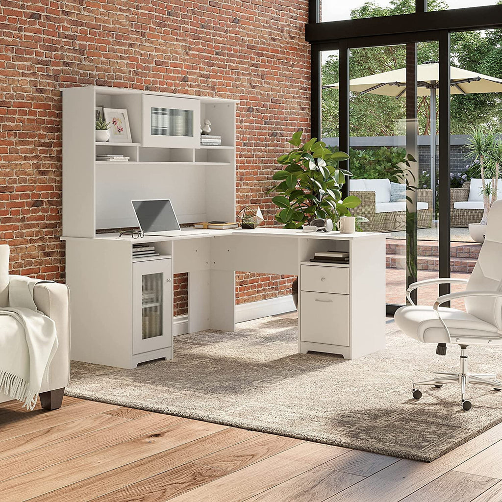 60W L Shaped Computer Desk with Hutch White Z8382