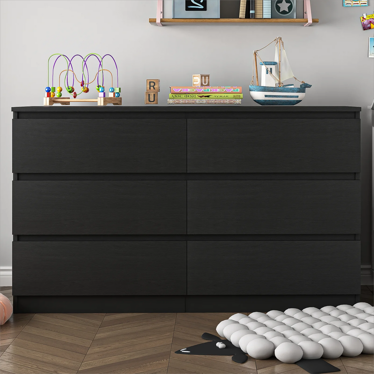White Wood 6 Drawer Dresser K1741