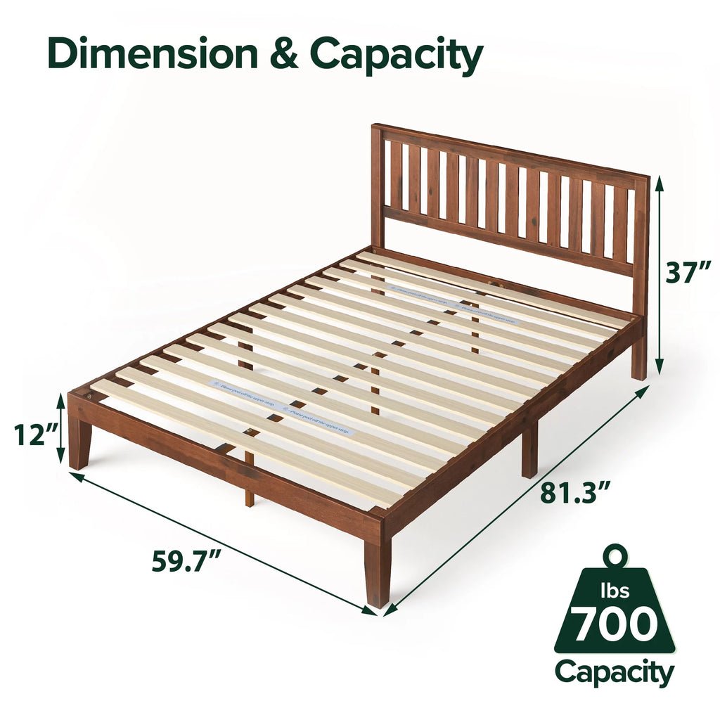 Queen Wood Platform Bed Frame with Headboard A142
