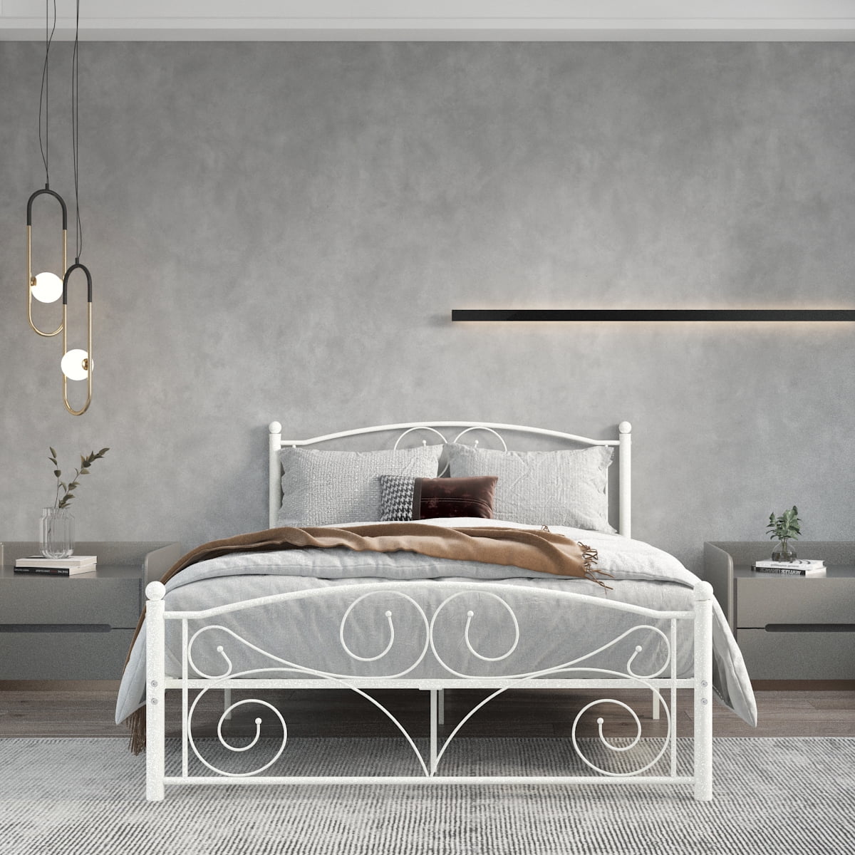 Full Size Metal Bed Frame with Headboard and Footboard I956