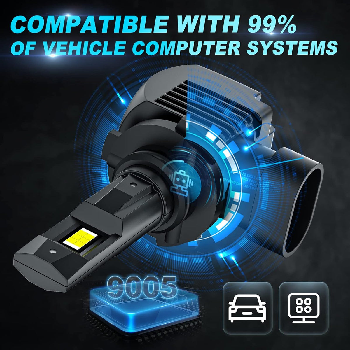 9005 LED Headlight Bulbs Low and High Beam with Fan 6000K W274411