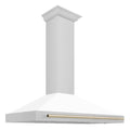48 Inch Stainless Steel Range Hood with White Matte Shell and Gold Handle I8216
