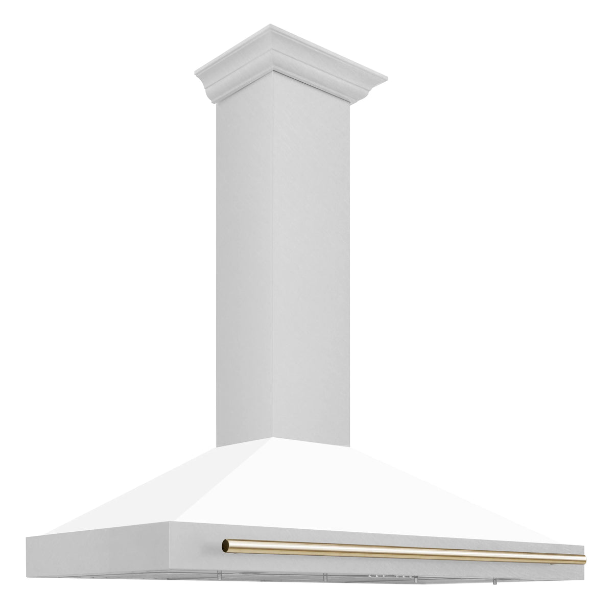 48 Inch Stainless Steel Range Hood with White Matte Shell and Gold Handle I8216