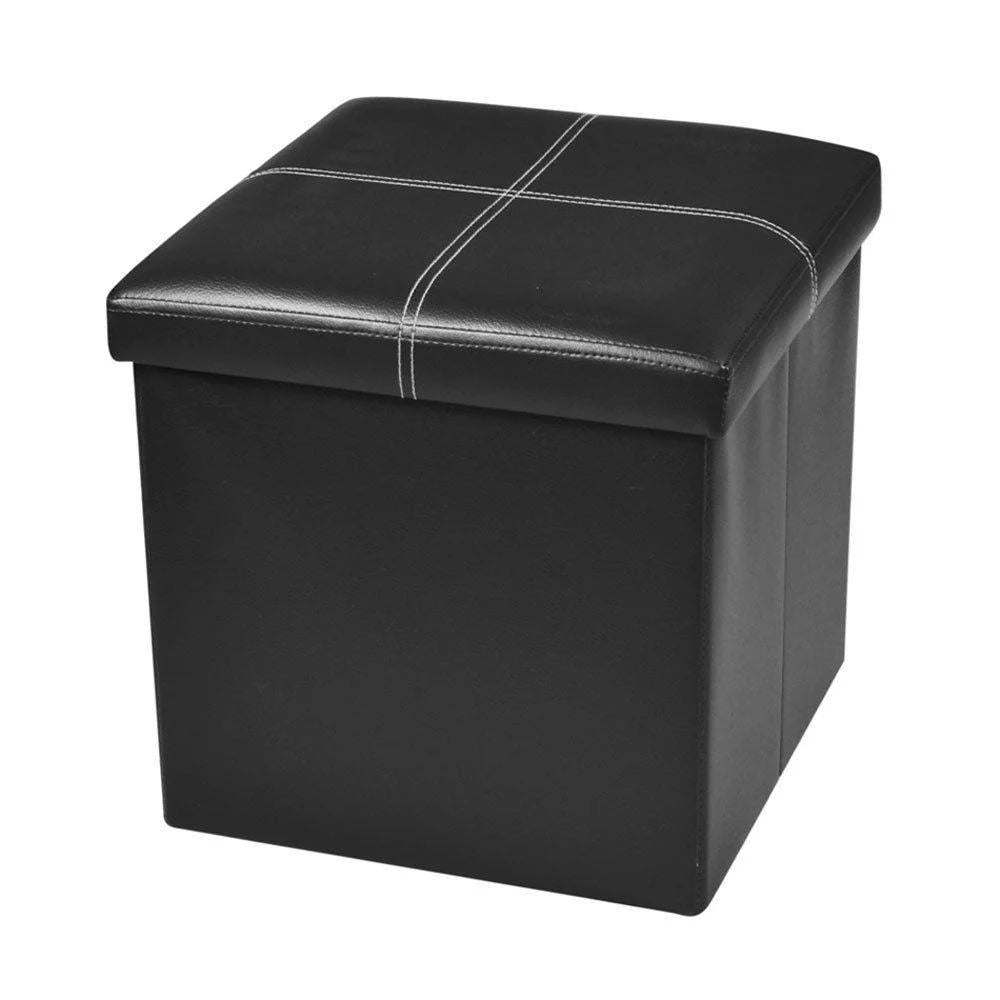 Black Leather Folding Storage Ottoman Bench K6301