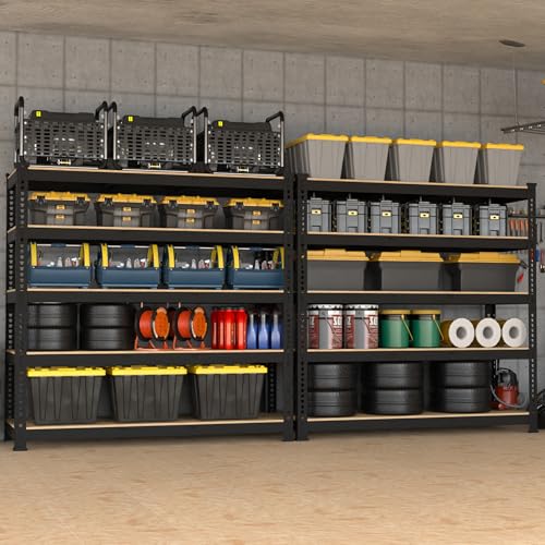 5 Tier Adjustable Heavy Duty Metal Shelving Unit, Black, 2 PCS U7002