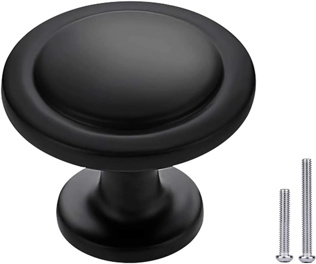 1-1/4 inch Matte Black 6 Pack Drawer Knobs G89157
