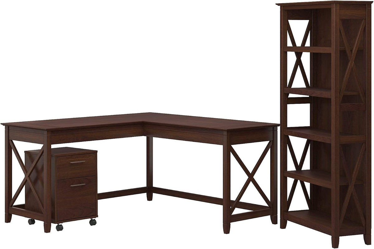 L Shaped Desk with File Cabinet and Bookcase B405