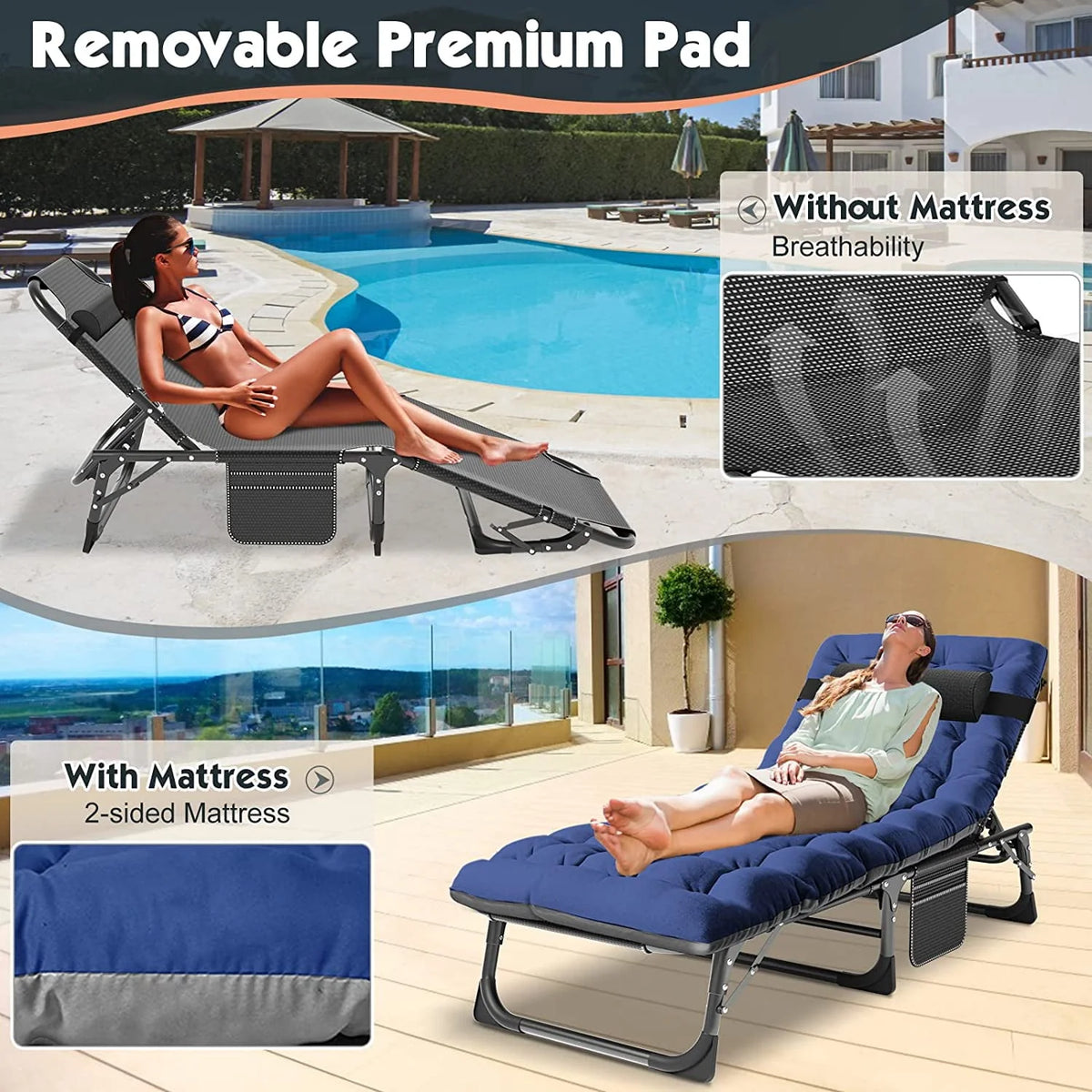 Folding Chaise Lounge Chair 5-Position Heavy Duty U9436