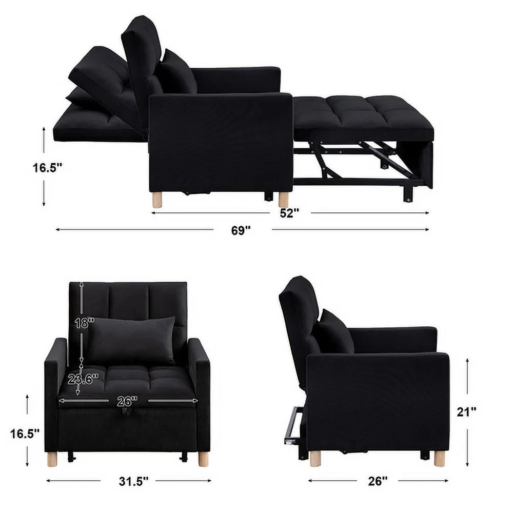 Convertible Sleeper Sofa Chair Bed Velvet V98609