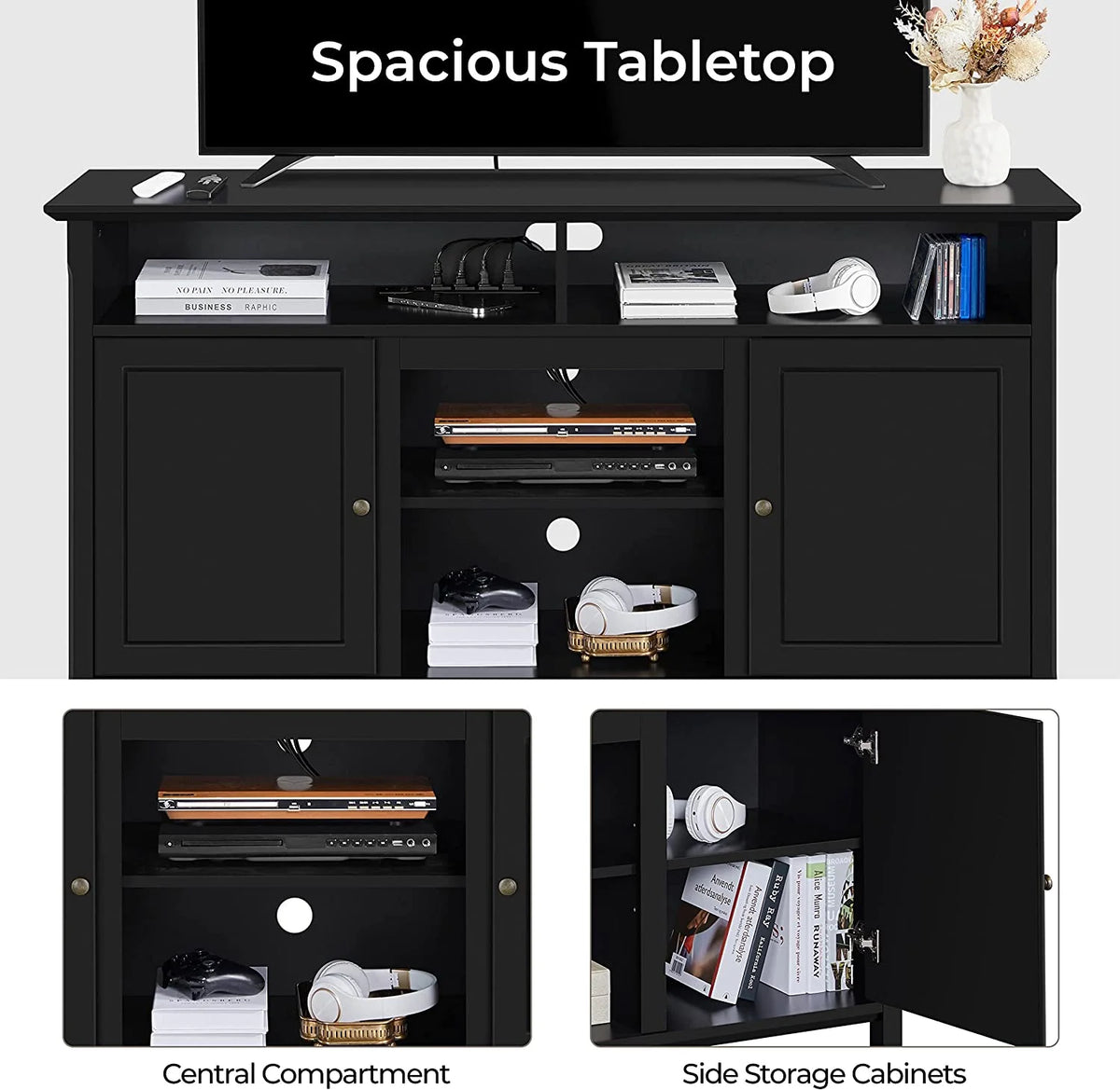 Black TV Stand with Doors up to 65 in R7756