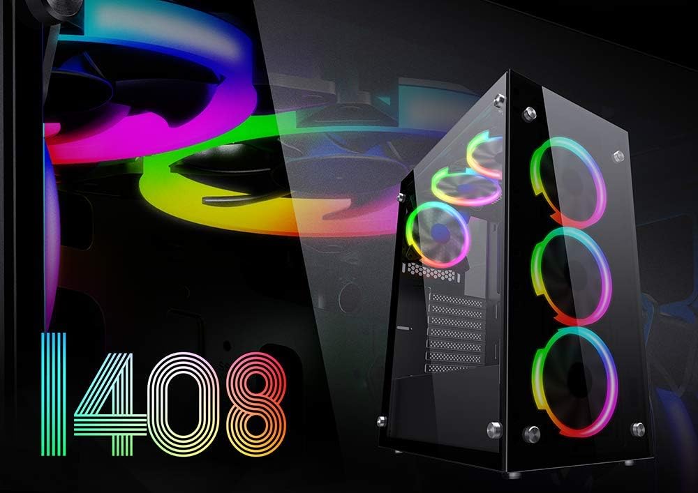 ATX Desktop Gaming Computer Case with Tempered Glass Window and ARGB LED Fans E68538