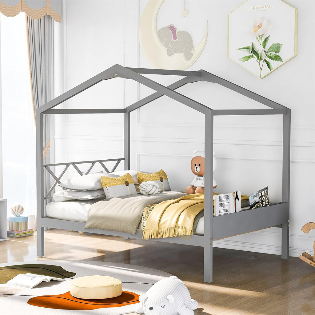 Twin Size White Wooden House Bed F609967
