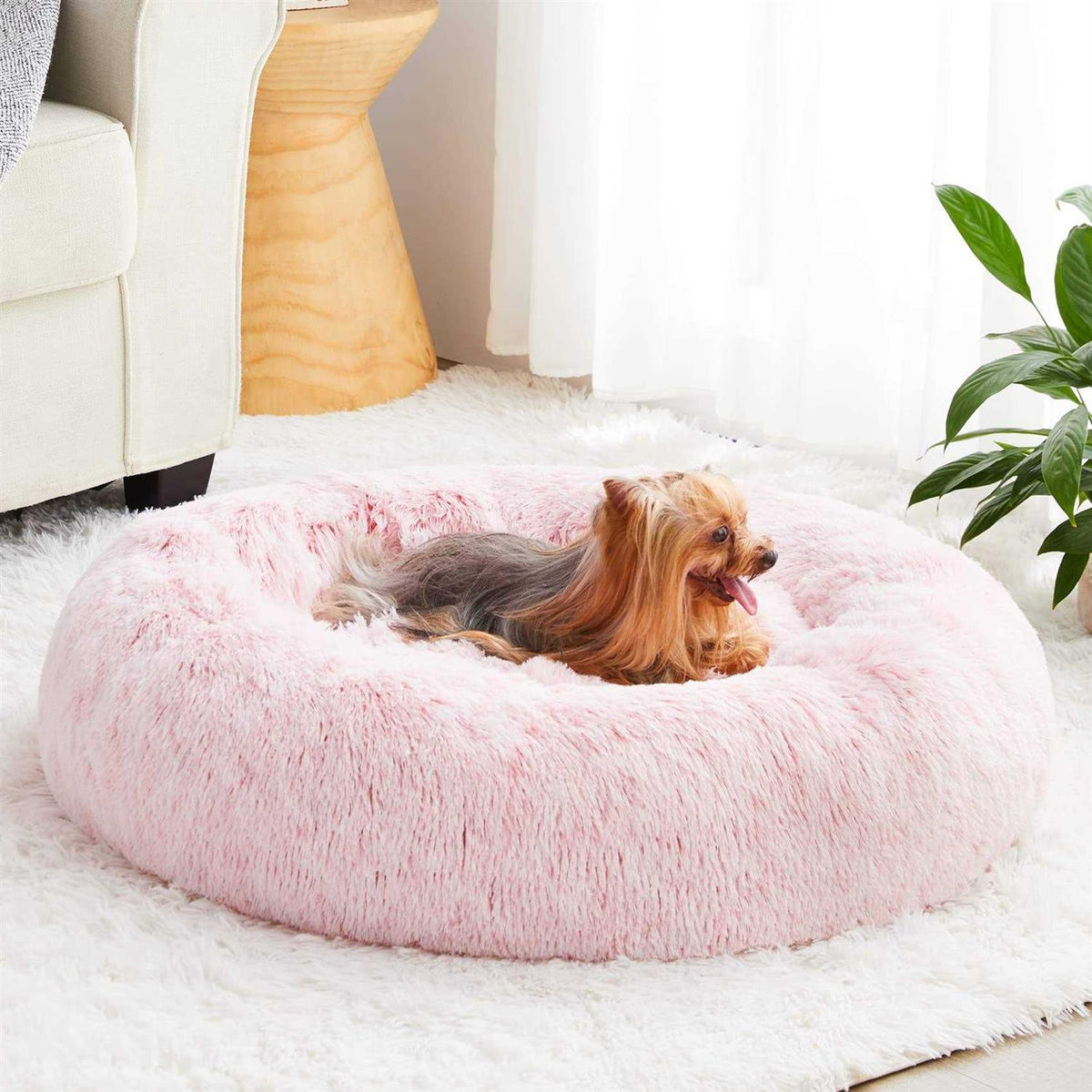Small Dog Bed Donut Faux Fur Anti-Anxiety E492