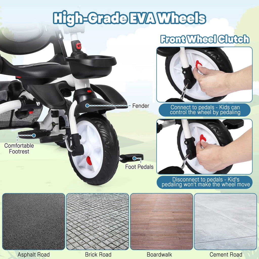 Folding Toddler Tricycle with Adjustable Push Handle, Harness, Canopy and Storage E69987