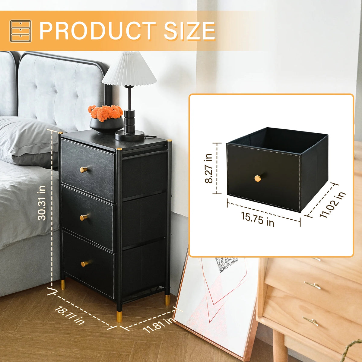Black 3 Drawer Fabric Dresser B8798