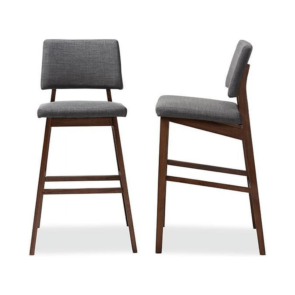Dark Gray Fabric Upholstered Wood Bar Stool Set of 2 B938