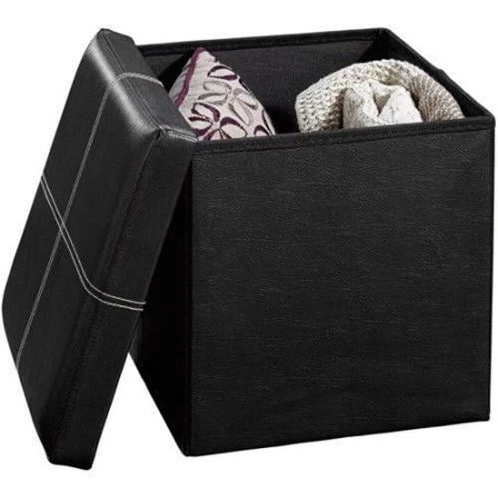 Black Leather Folding Storage Ottoman Bench K6301