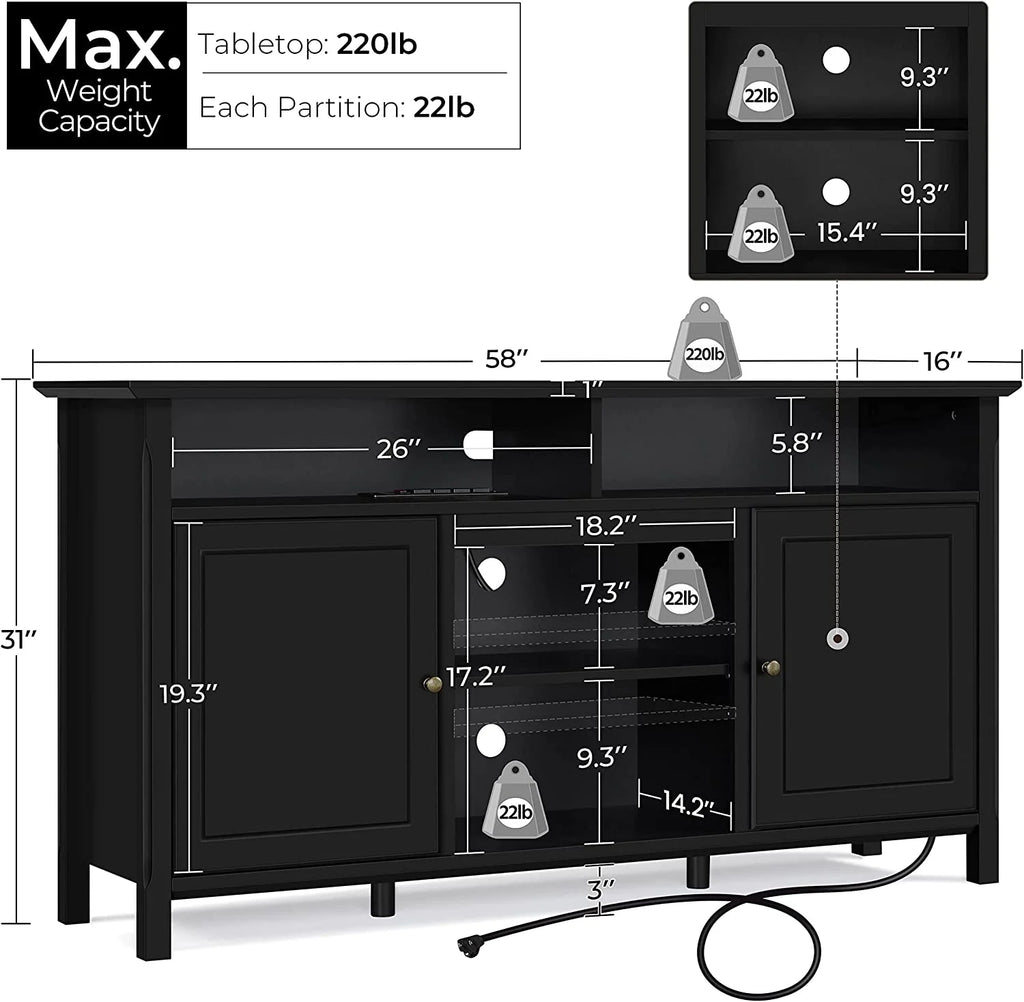 Black TV Stand with Doors up to 65 in R7756