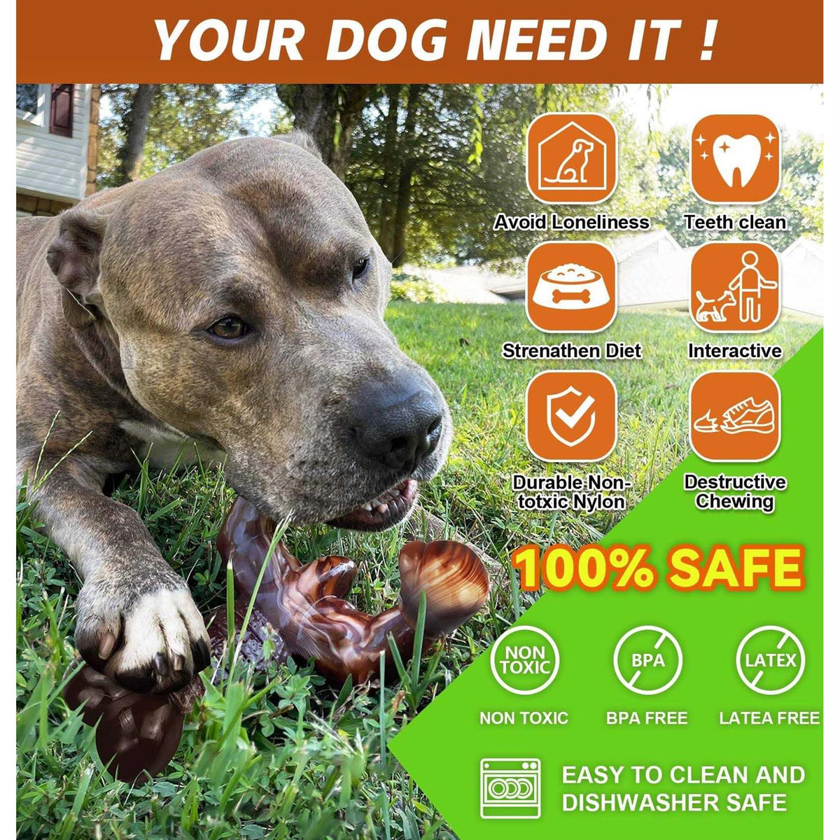 Real Bacon Flavored Tough Dog Bone Chew Toy O854929