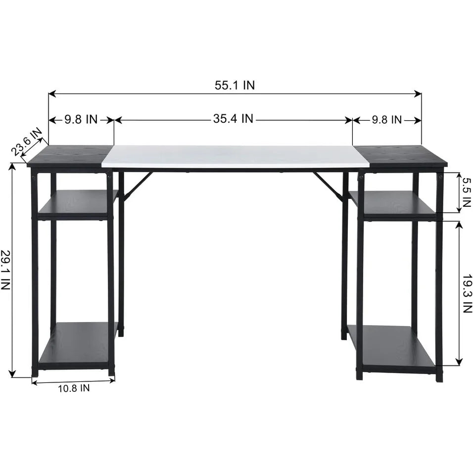 Black & White Wood Desk with 4 Storage Shelves O836489
