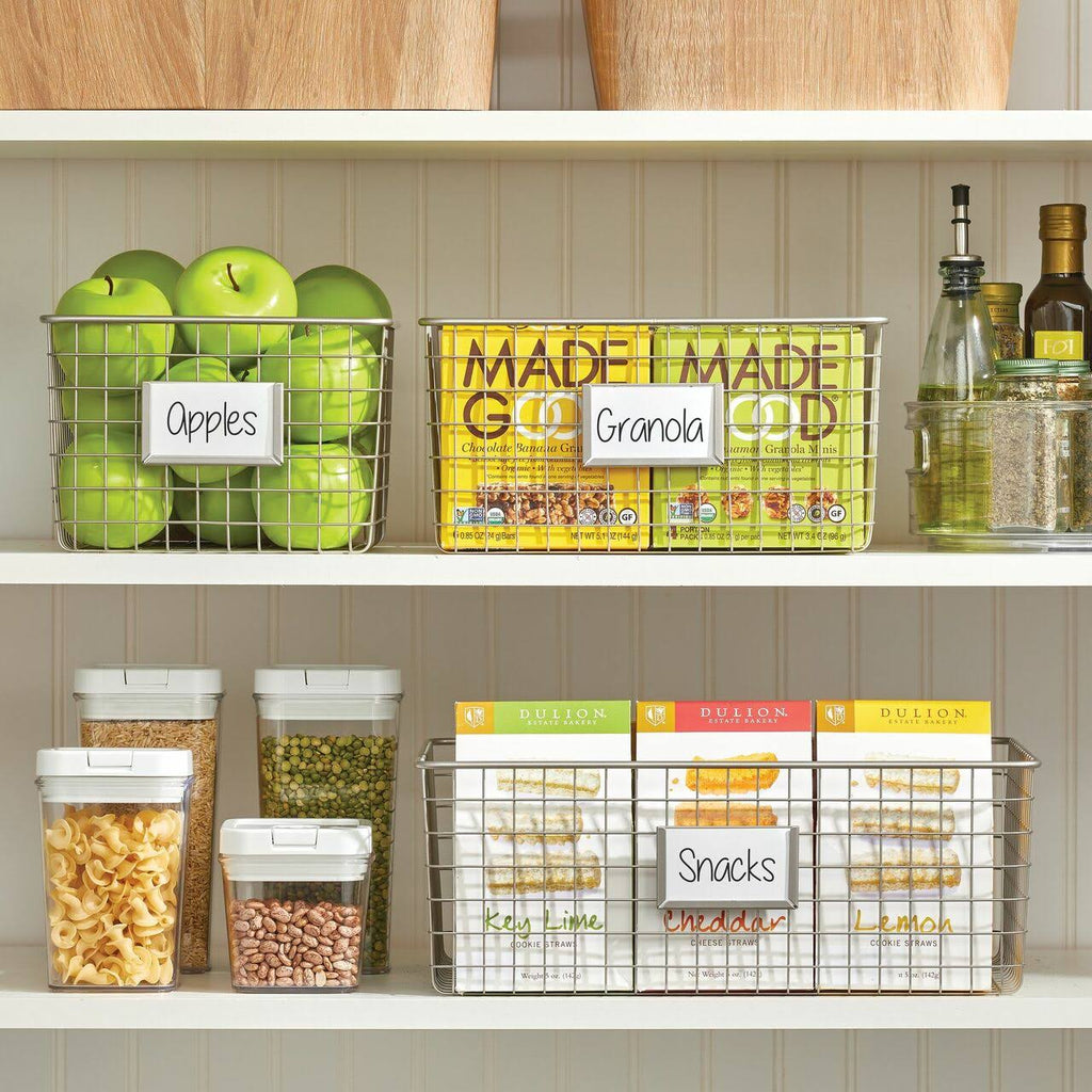 Metal Wire Food Organizer Storage Baskets with Label Slot Y4499