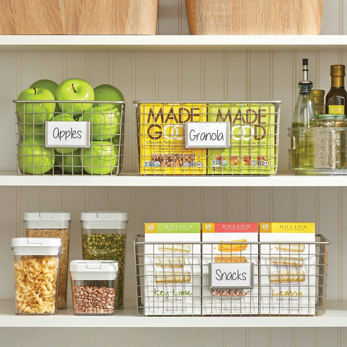 Metal Wire Food Organizer Storage Baskets with Label Slot Y4499