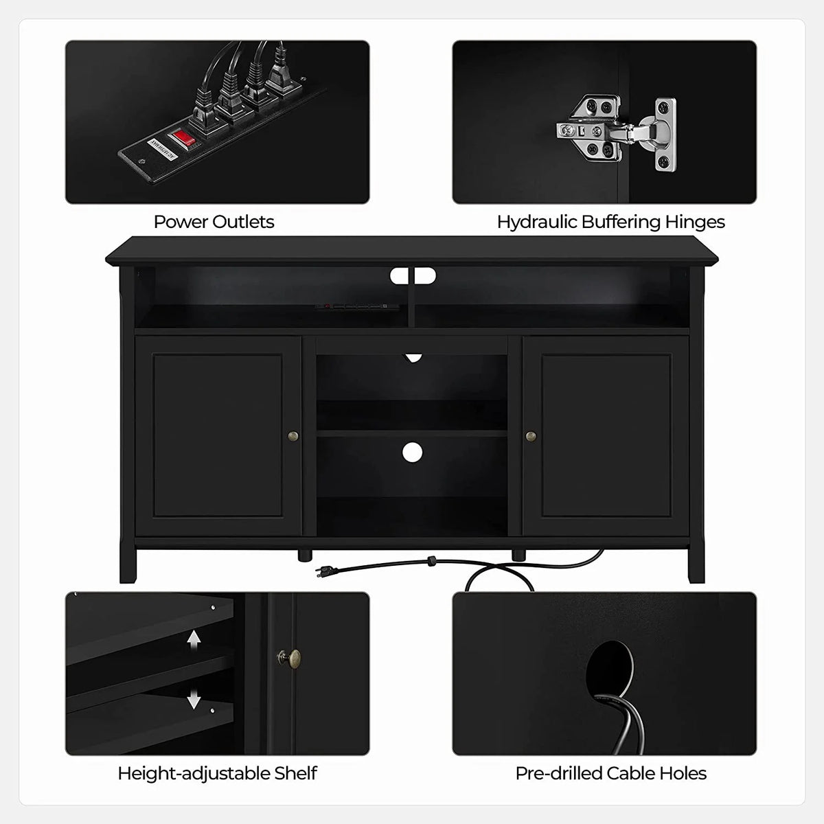 Black TV Stand with Doors up to 65 in R7756
