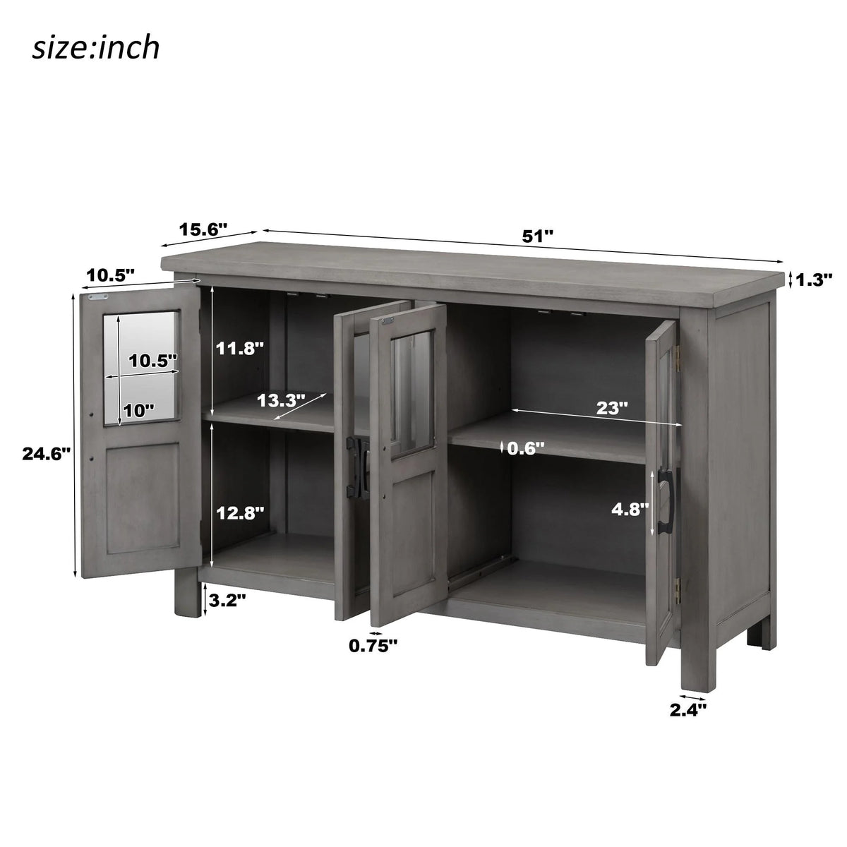 Buffet Cabinet with 4 Doors and Adjustable Shelves P665