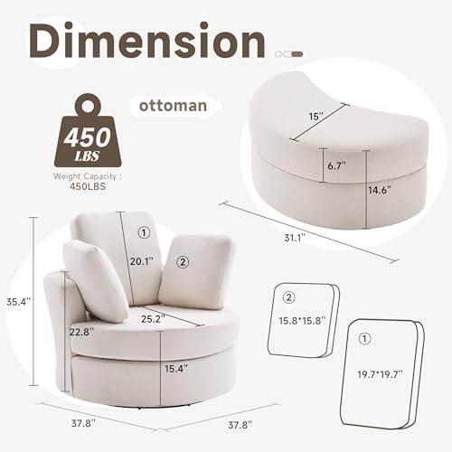 Beige Swivel Accent Barrel Chair with Ottoman D1140
