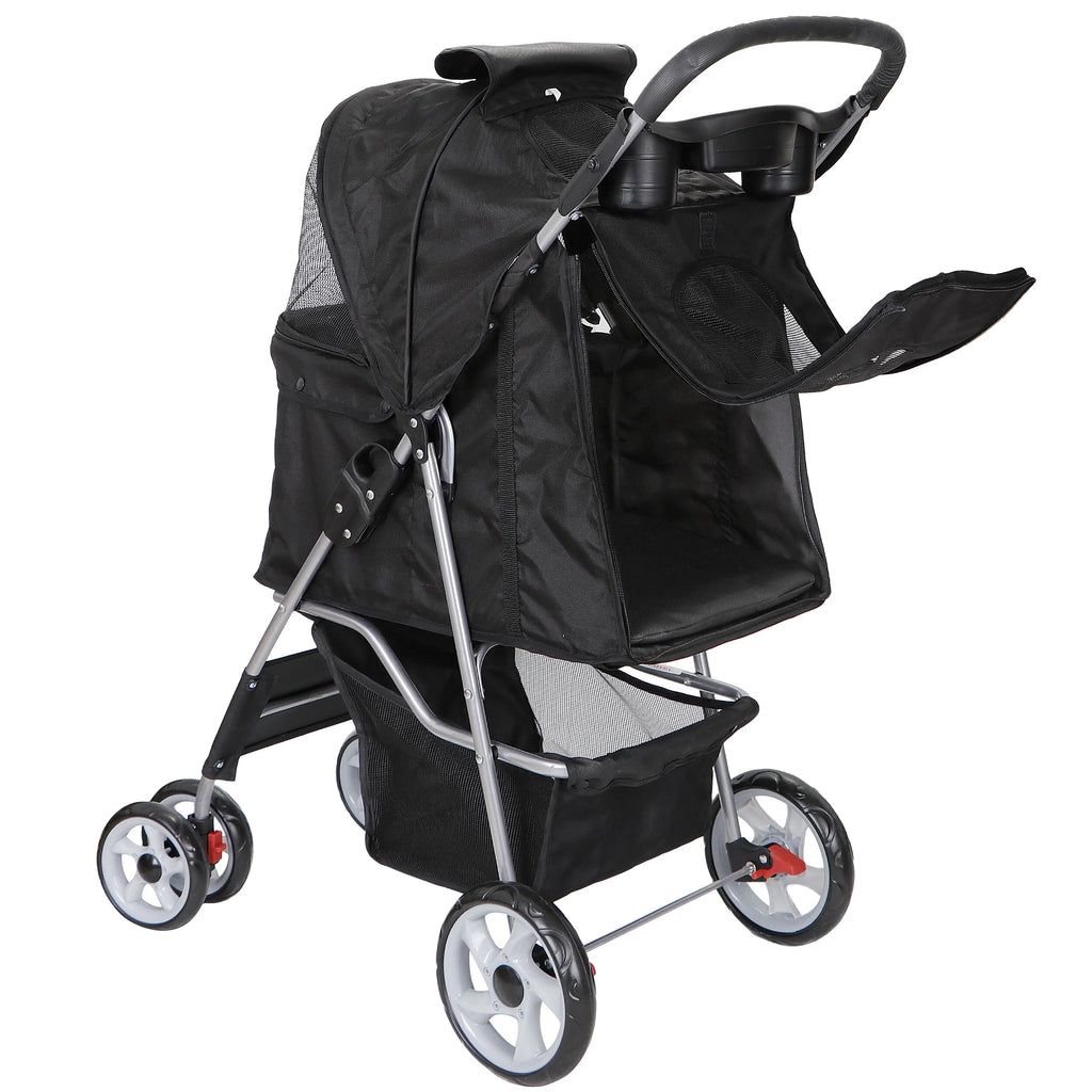 4 Wheel Foldable Pet Stroller with Storage Basket & Cup Holder M615072
