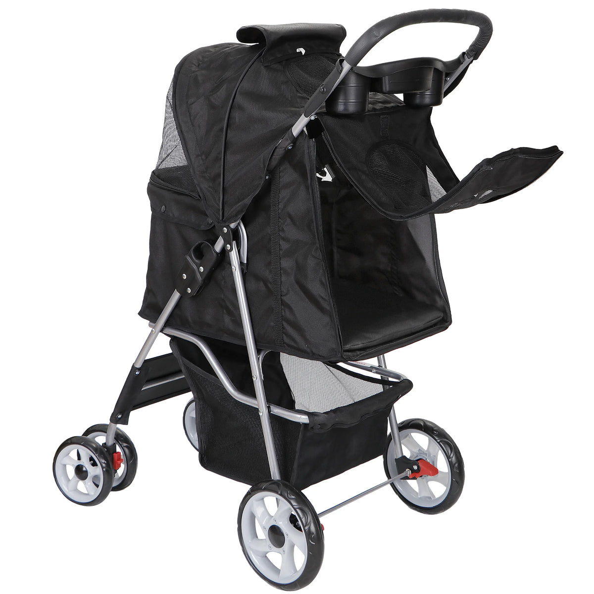 4 Wheel Foldable Pet Stroller with Storage Basket & Cup Holder M615072