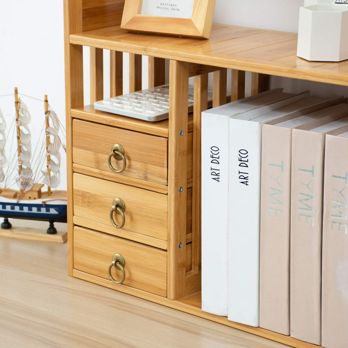 Bamboo Desktop Bookshelf with 3 Drawers A208