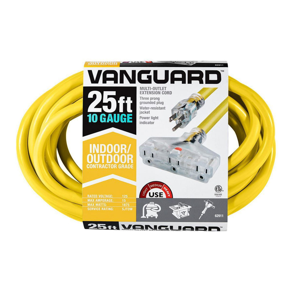 Yellow 25 ft. 10/3 Gauge Triple-Tap Extension Cord I2576