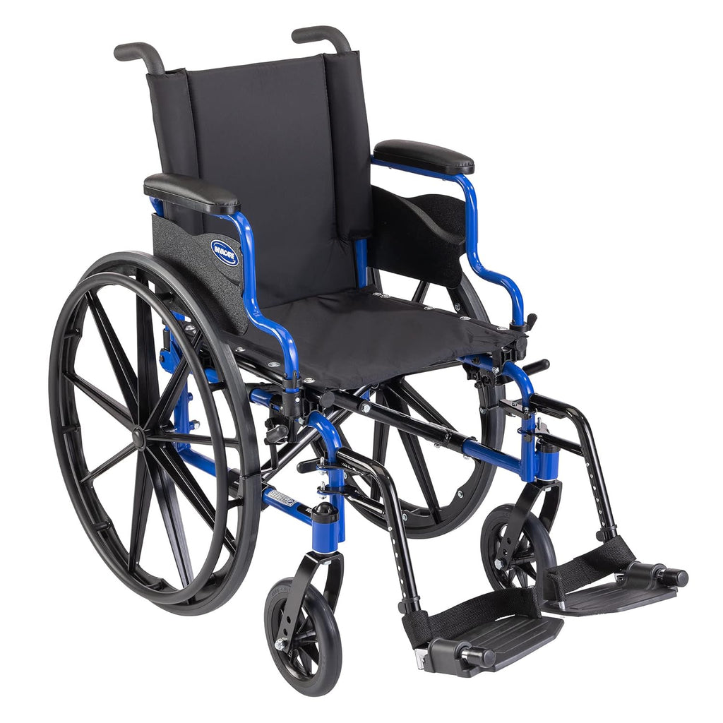 High Performance Lighter Weight Wheelchair with Desk Length Arms and Footrests, 18 Seat Width, Cobalt Blue U149456