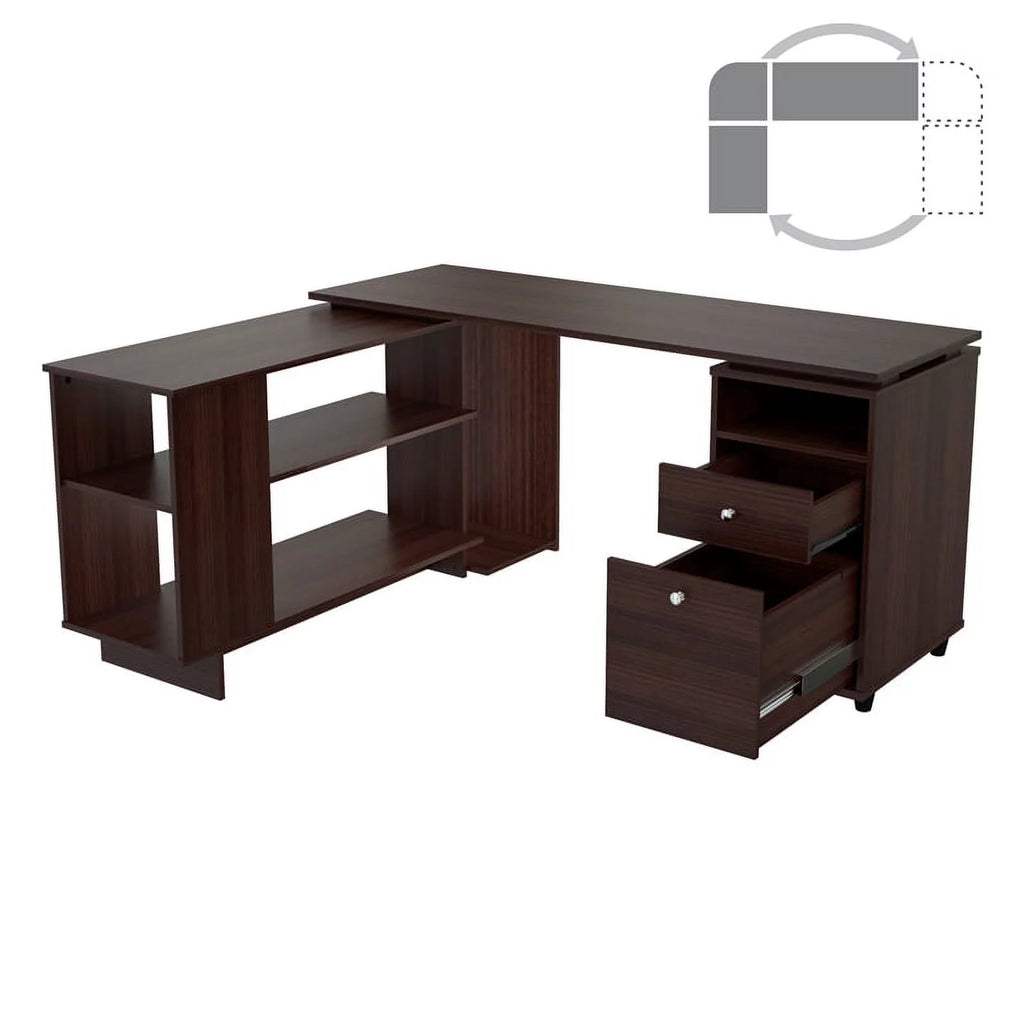 Espresso Reversible Computer Desk & Bookcase Set O225998
