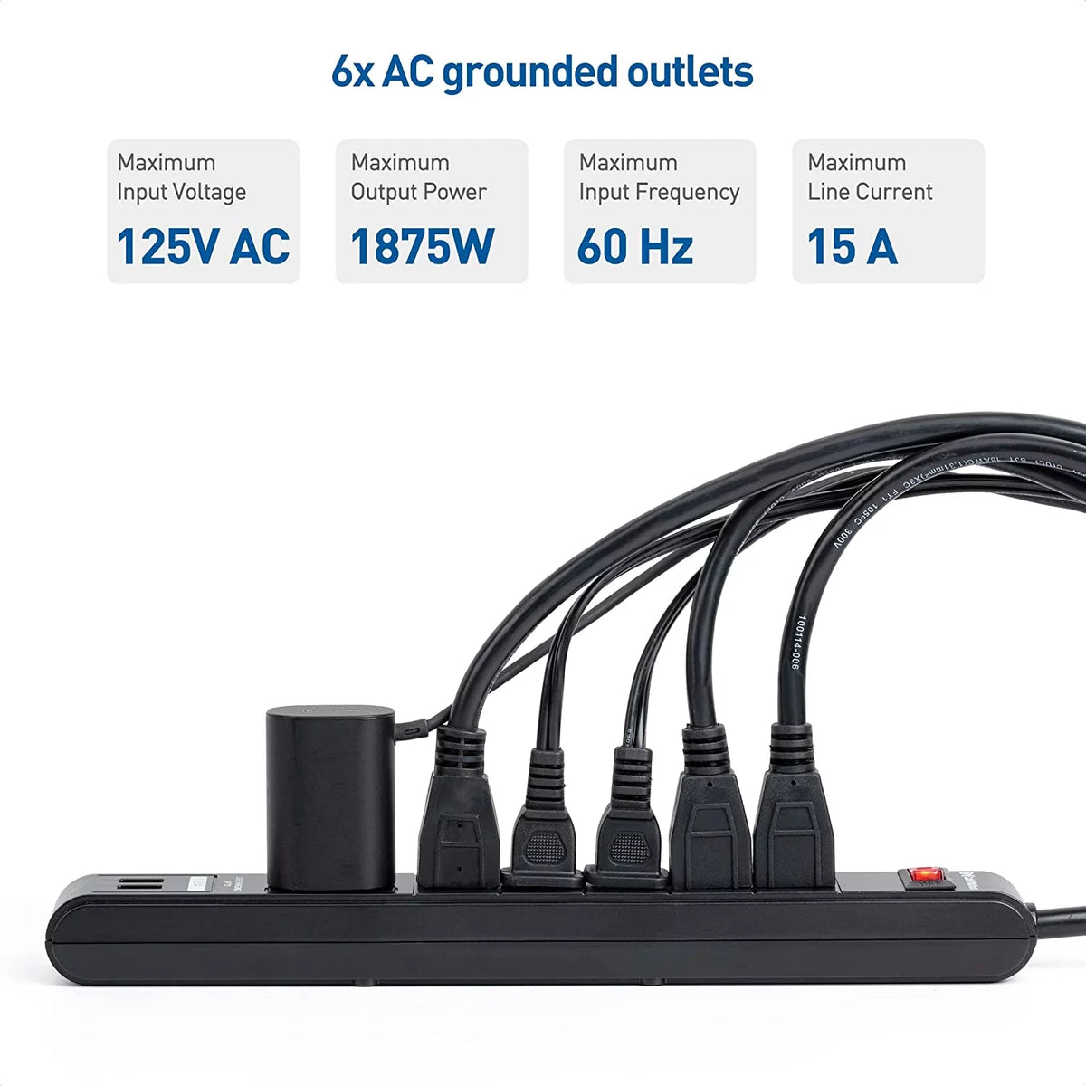 2-Pack 6 Outlet Surge Protector Power Strip with USB Charging Ports, 8 Foot Cord, Black X488