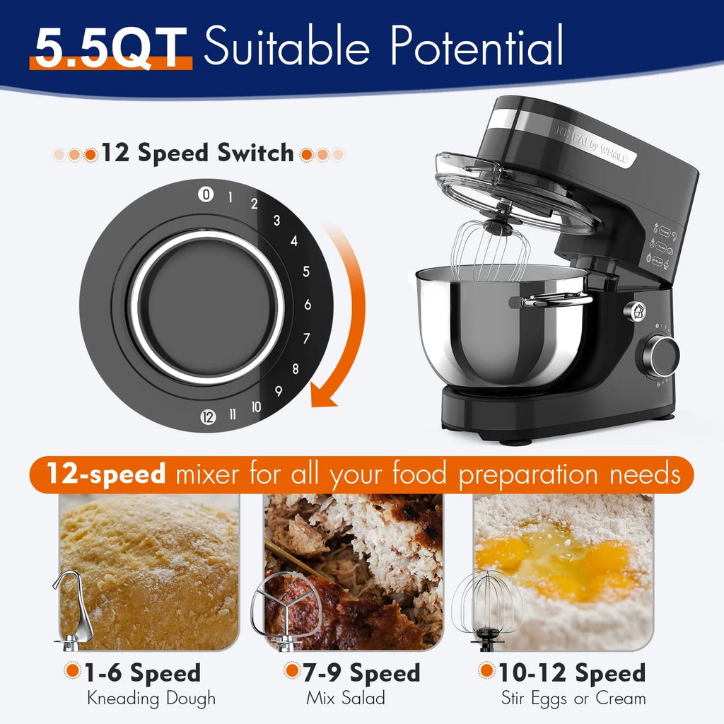 5.5Qt 12-Speed Tilt-Head Electric Stand Mixer with Stainless Steel Bowl H7159