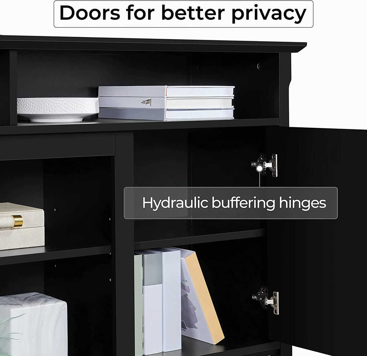 Black TV Stand with Doors up to 65 in R7756