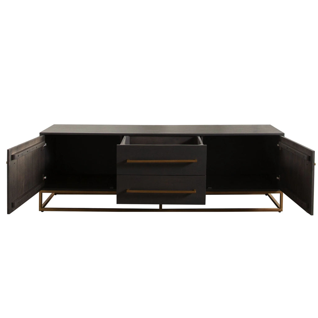 Grey Oak Mango Wood 2-Door 2-Drawer Entertainment Cabinet R7296