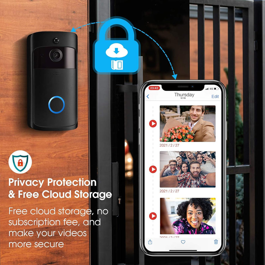 Wireless Doorbell Camera with Chime, Motion Detection, 2-Way Audio, Night Vision F62929