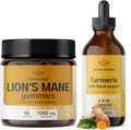 Lion's Mane & Turmeric Kit - 1000 mg Gummies & Turmeric Curcumin Drops - Vegan Non-GMO - 2 Pack E8786