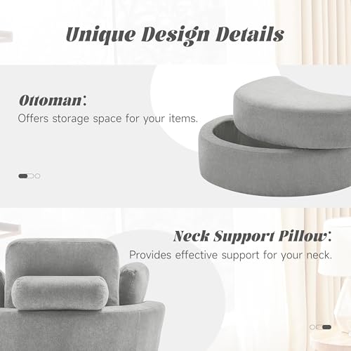 Beige Swivel Accent Barrel Chair with Ottoman D1140