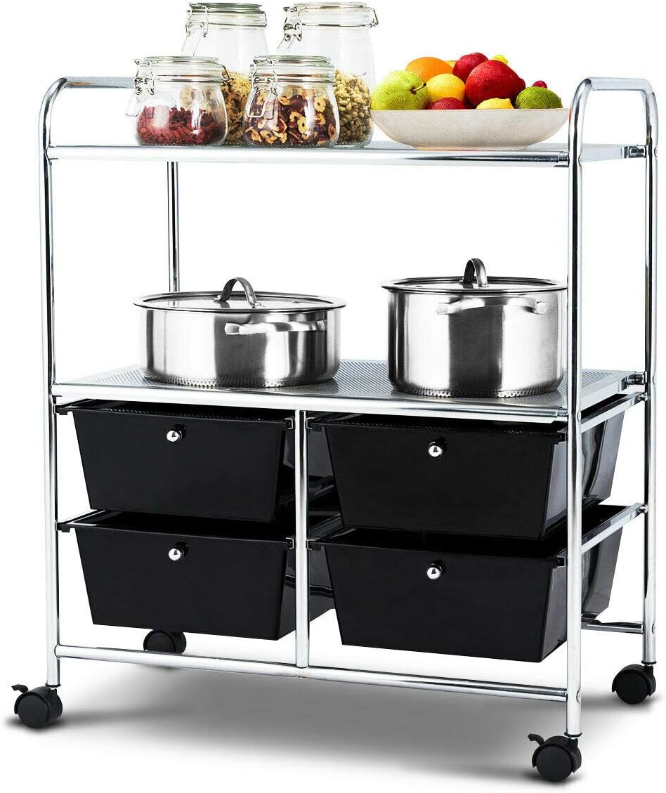 Rolling Storage Cart with 4 Drawers 2 Shelves Z772946