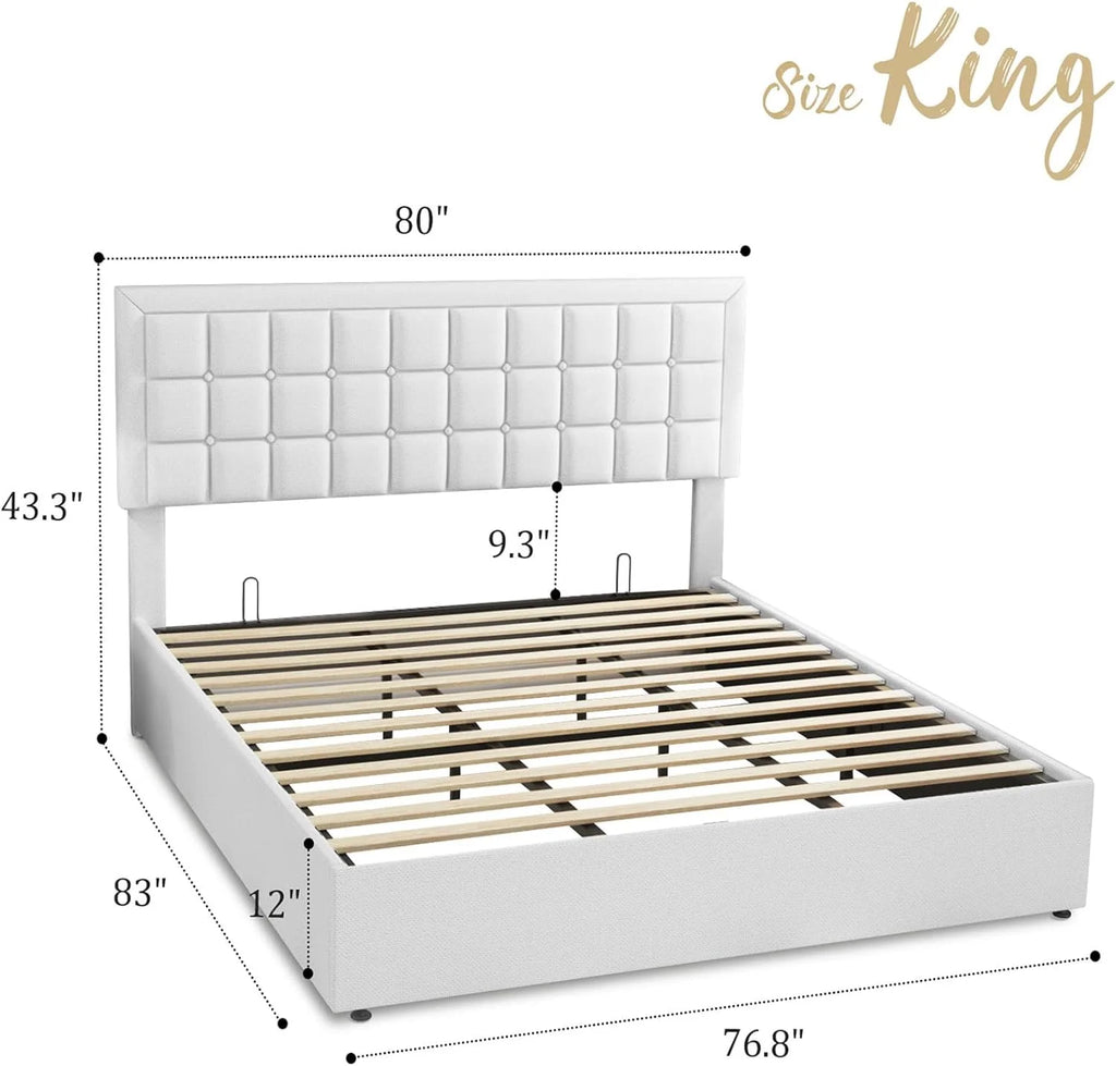King Size Lift Up Storage Upholstered Platform Bed Frame K744146