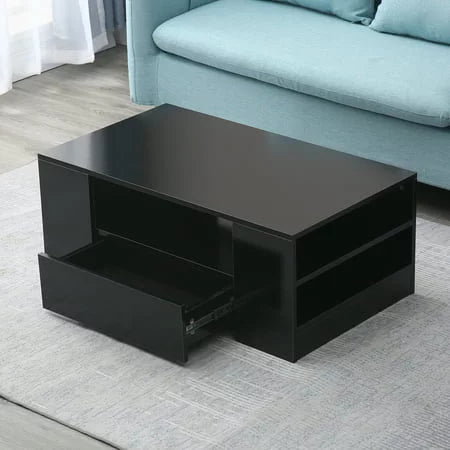Black Tea Table with 2 Drawers W93970