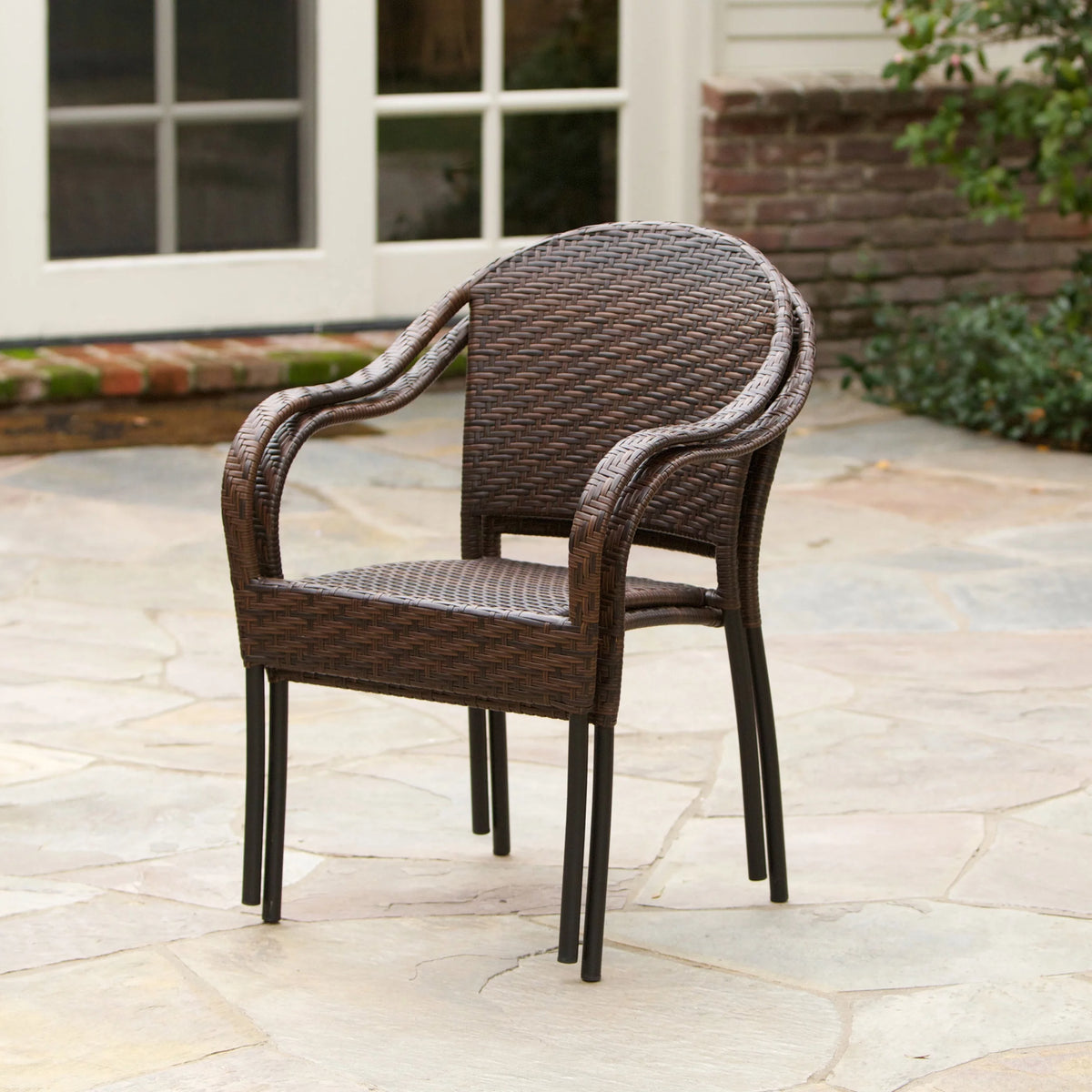 Multibrown Wicker Stacking Dining Chairs Set of 2 U95311