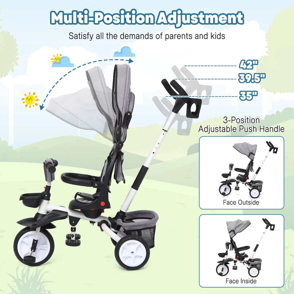 Folding Toddler Tricycle with Adjustable Push Handle, Harness, Canopy and Storage E69987