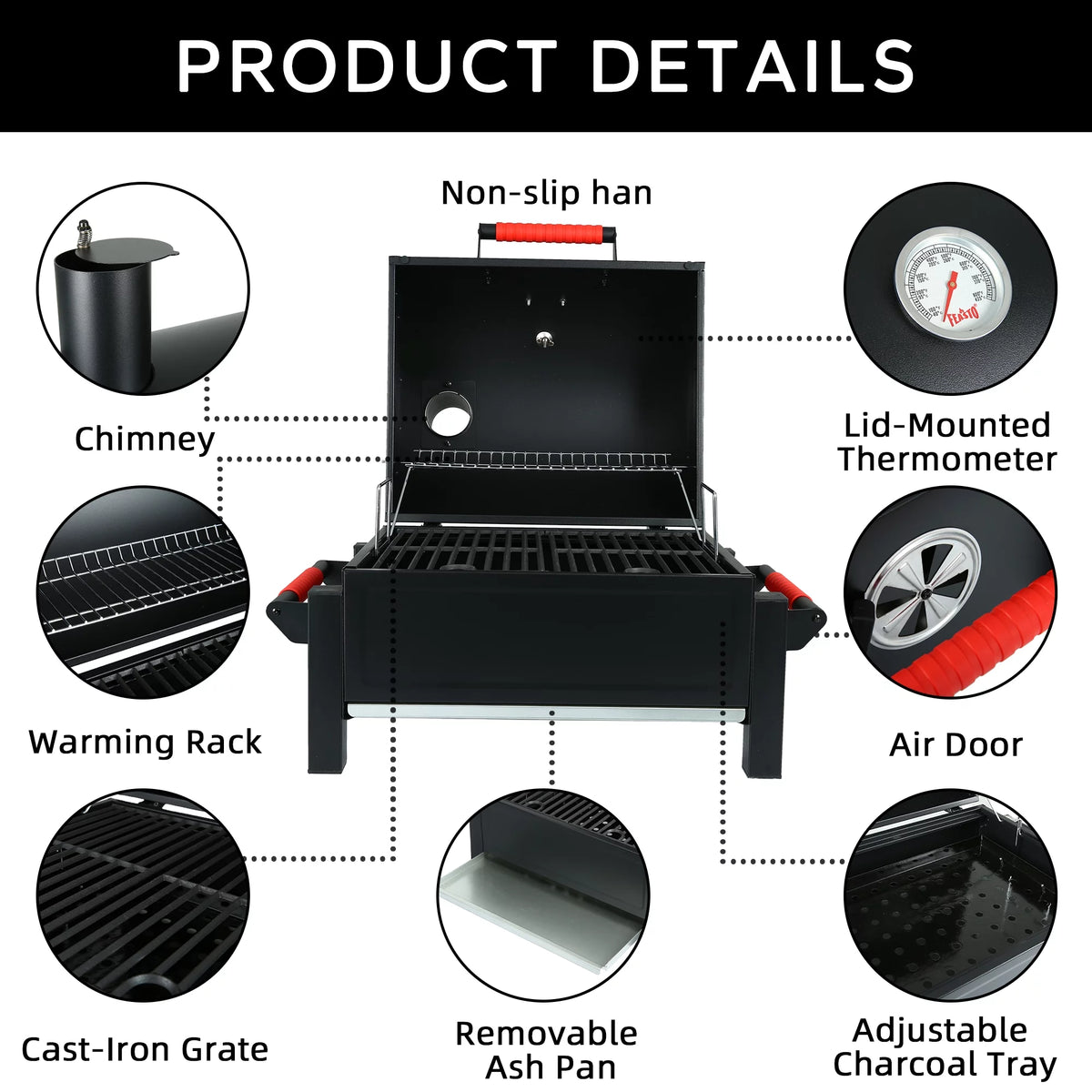 Portable Charcoal Grill with Cast Iron Grates Y187