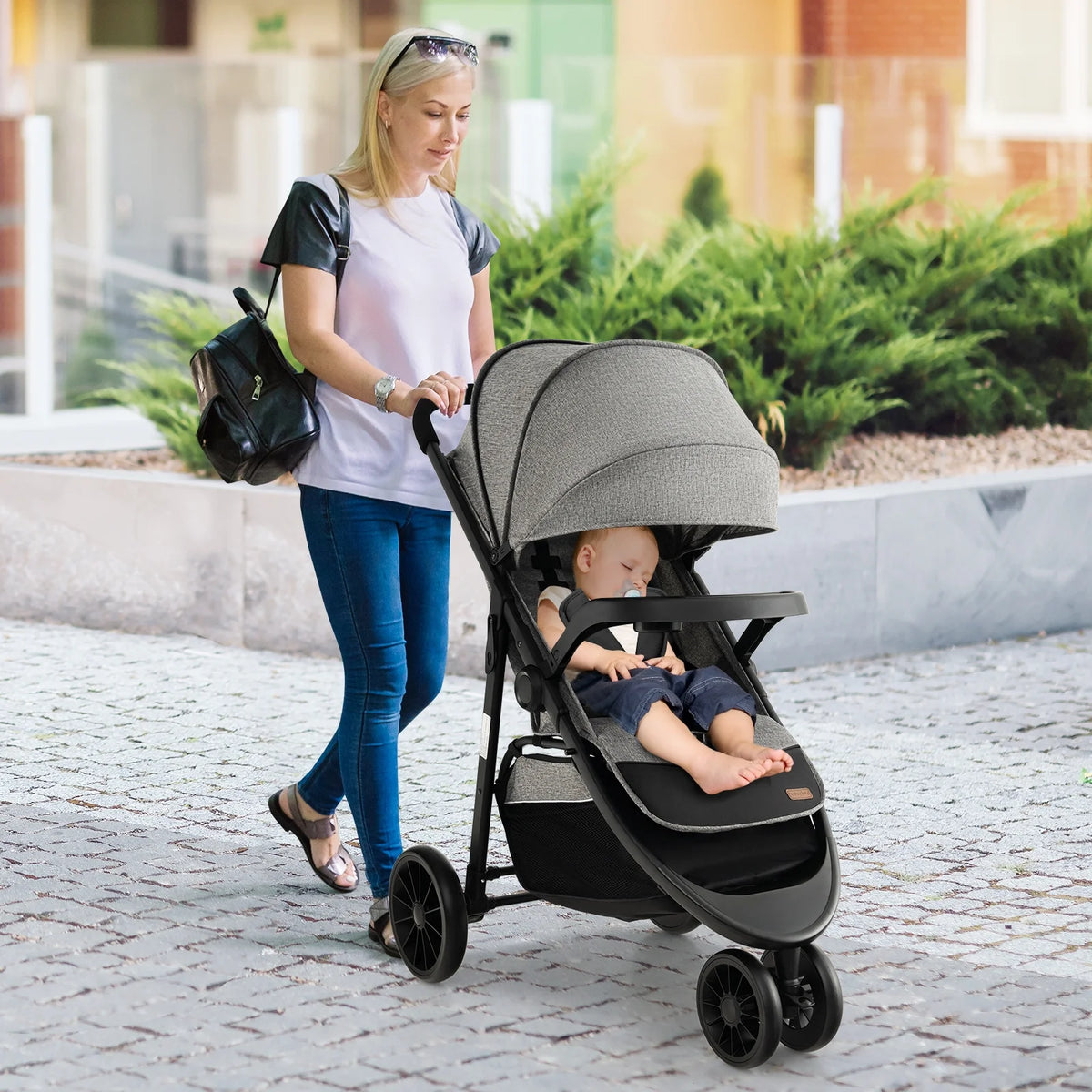 Baby Jogging Stroller Travel System with Adjustable Canopy Grey H818984